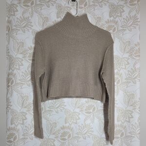 NEW ELODIE TAN MOCKNECK CHUNKY CROP SWEATER sz S 90s Y2K FALL RAVE STREET COZY